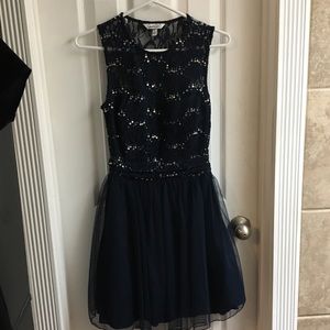 Navy Blue Sequin Top Party Dress
